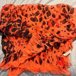 Authentic Burberry Vibrant Orange and Black Animal Print Scarf NWOT
